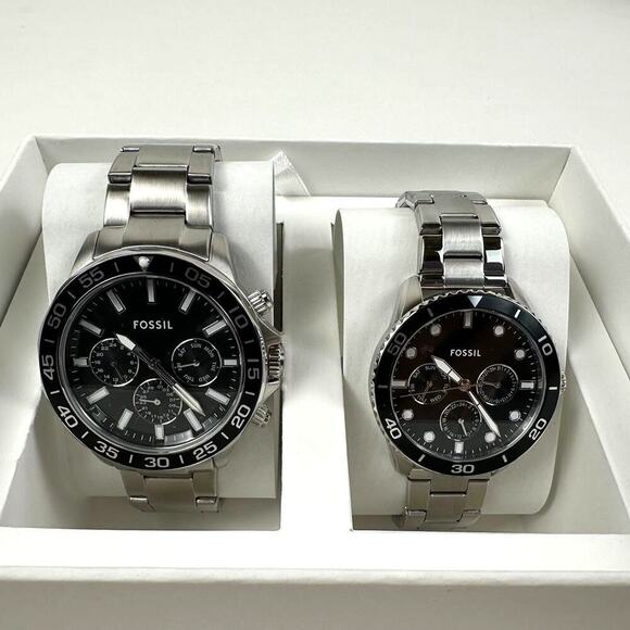 Fossil Couple Set His & Hers Multifunction Stainless Steel Watch BQM2753SET $380